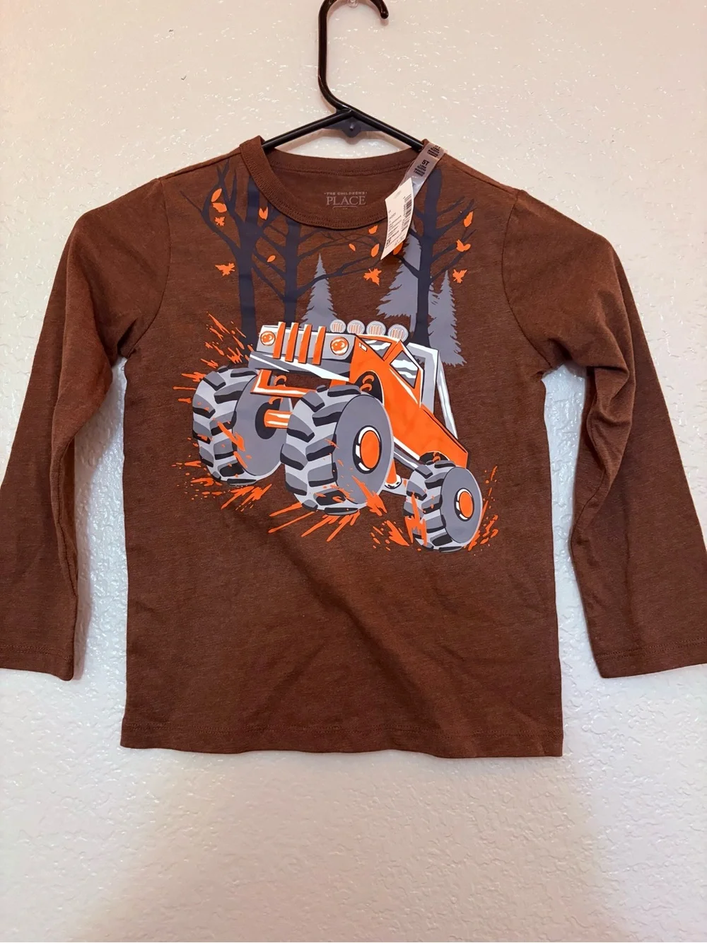 The Children's Place Brown Long-Sleeve Tee with Orange Monster Truck Graphic